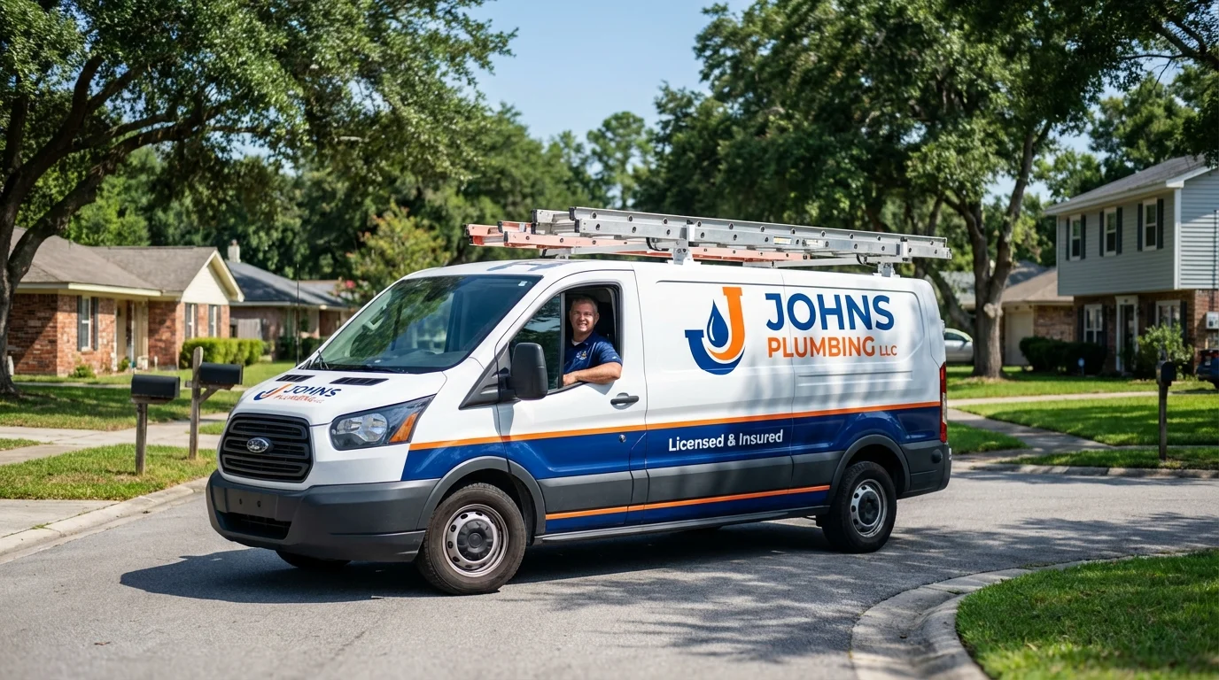 Johns Plumbing LLC service van in Winnsboro, TX