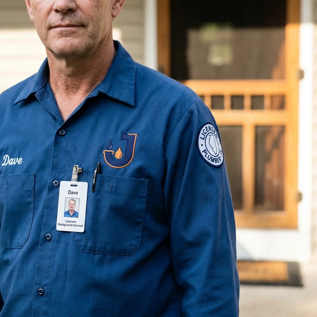 Licensed plumber showing ID badge in Winnsboro, TX