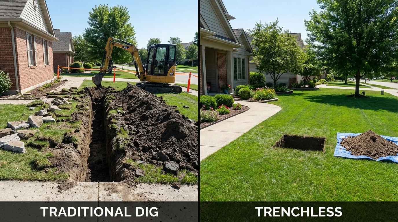 Trenchless sewer repair with minimal yard damage versus traditional excavation in Winnsboro, TX